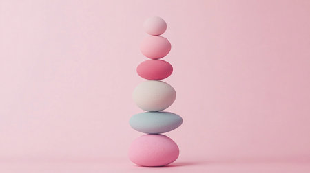Colorful zen stones on pink background. Minimalism concept.の素材