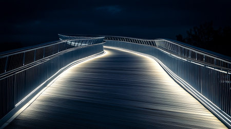 modern bridge at night in germany photographed closeup with long exposureの素材