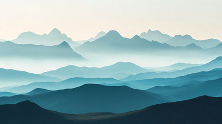 Mountain range in the morning mist. Landscape of mountains.の素材