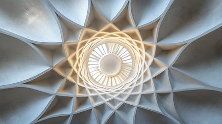 Fractal 3D illustration of a spiral staircase inside a churchの素材