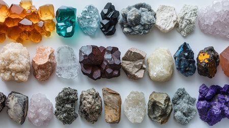Collection of minerals on a white background. Different types of minerals.の素材