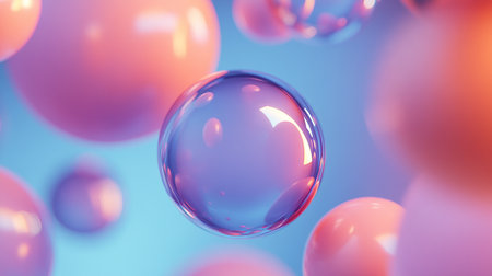 3d render, abstract background with transparent bubbles, pastel colorsの素材