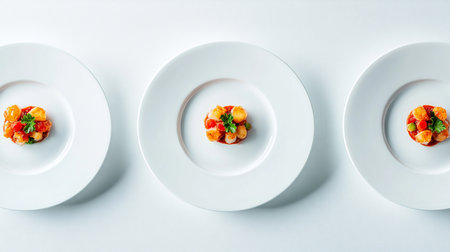 shrimp with tomato sauce on a white plate, top view.の素材