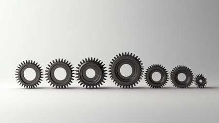 3d rendering of gear wheels in white background with shadow and copy spaceの素材