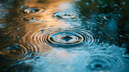 Water drop falling on the surface of a puddle. Abstract backgroundの素材