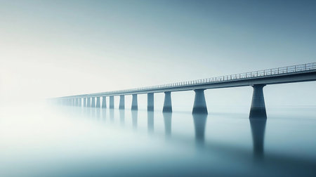 3d render of bridge over the sea in foggy day.の素材