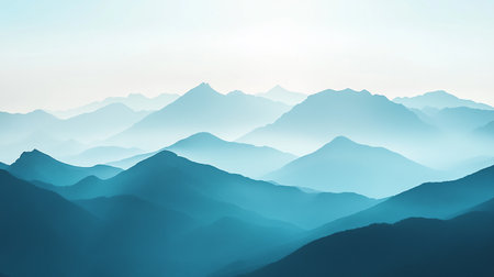 Mountain landscape with fog. Sunrise over the mountains. Vector illustrationの素材