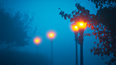 Street lamp in the fog. Street lanterns in the fog.の素材