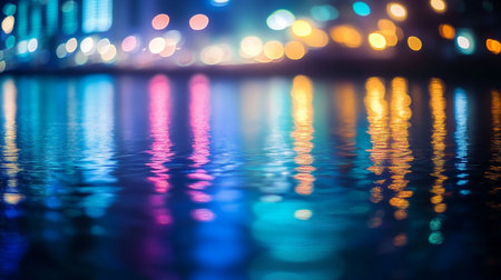 Abstract bokeh background of city lights reflected in the water.の素材