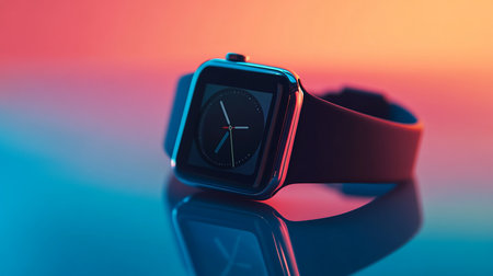 Wristwatch on blue background. Close up. 3d renderingの素材