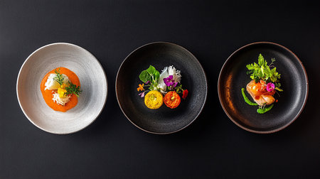 Salmon tartar with cream cheese and vegetables on a black backgroundの素材