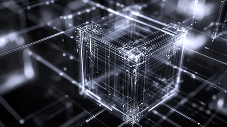 Abstract 3d rendering of cube. Technology background. Virtual design.の素材