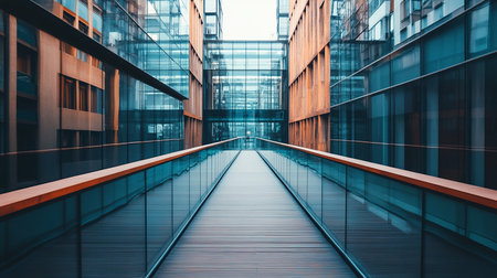 Perspective view of modern office building with glass facade. 3d renderingの素材