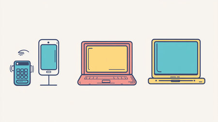 Set of phone, laptop, tablet and mobile phone icons. Vector illustrationの素材