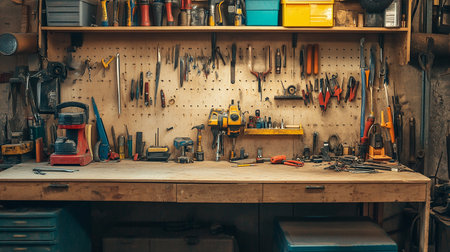 Vintage tools on a shelf in the workshop. Selective focus.の素材