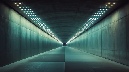 3d rendering of an empty underground passage with lights and reflections.の素材