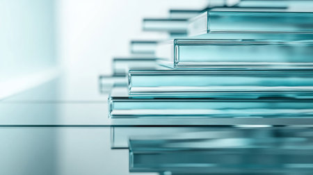 Close up of blue glass test tubes on glass table. 3D renderingの素材