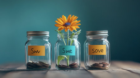 save money for investment concept plant growing out of coins in the glassの素材