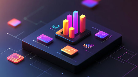 3d illustration of graph and chart on a black background. 3d renderingの素材
