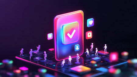 3d rendering of people using mobile phone with app icon on the screenの素材