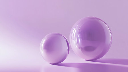 Transparent glass balls on a purple background. 3d rendering.の素材