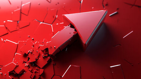 Broken red arrow on red background. 3d render illustration.の素材