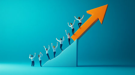 Business people with growth arrow. Success concept. 3D Renderingの素材