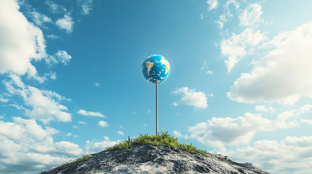 Globe on grass in the blue sky. Elements of this image furnished by NASAの素材