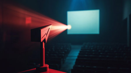 Spotlight in auditorium or cinema hall with empty seats and spotlightsの素材