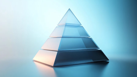 Pyramid made of glass on a blue background. 3d renderingの素材