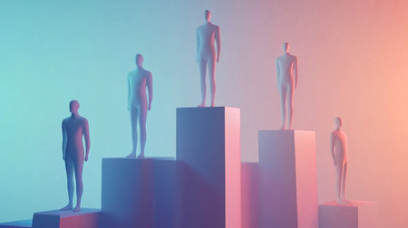 3d rendering of a group of people standing on a pedestalの素材
