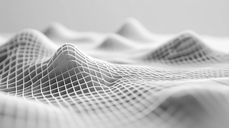 3d rendering of abstract wavy surface with connecting dots and linesの素材