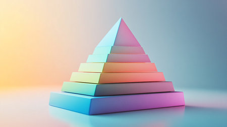 Pyramid from colorful paper on white background. 3D rendering.の素材