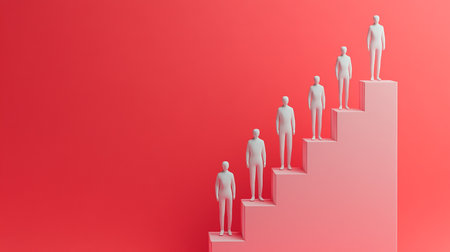 Leadership concept. 3d illustration of a group of white people standing on a red background.の素材