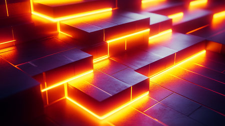3d illustration of abstract geometric background with neon lights. 3d renderingの素材