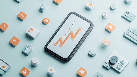 Smartphone with stock market graph on the screen. Business concept.の素材