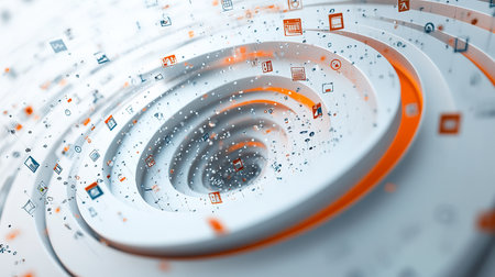 Abstract 3d rendering of white spiral with blue and orange elements.の素材