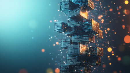 Abstract digital city background. 3d rendering toned image double exposureの素材