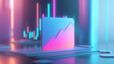 Laptop with stock market chart on screen. 3D Renderingの素材