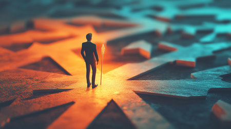 Silhouette of a man with a torch on the background of the star of David. Conceptual imageの素材