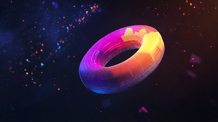 Abstract 3d rendering of colorful ring. Futuristic technology style.の素材