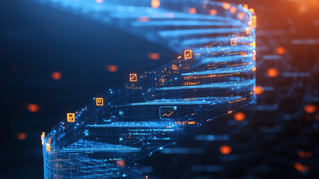 3d rendering of dna structure and binary code. Technology and science concept.の素材