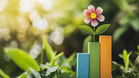 Colorful books and flower on green grass background. Education concept.の素材