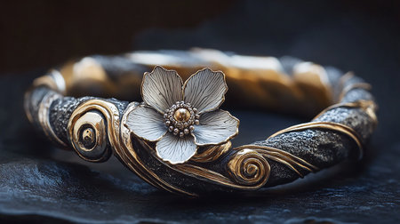 Wedding bracelet with a flower on a dark background closeupの素材