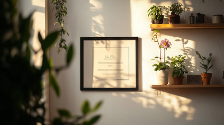 Interior of modern living room with mock up poster frame and plantsの素材