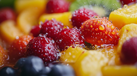 Fruit salad with fresh fruits and berries, close-up.の素材