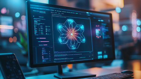 Cyber security concept. Futuristic interface on a computer screen.の素材