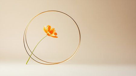 Orange flower in the form of a circle on a beige backgroundの素材