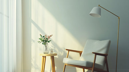 Living room interior with armchair and vase with flowers. 3d renderの素材