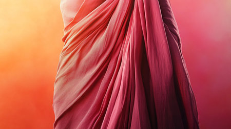 Close-up view of the body of a young woman in a red dressの素材